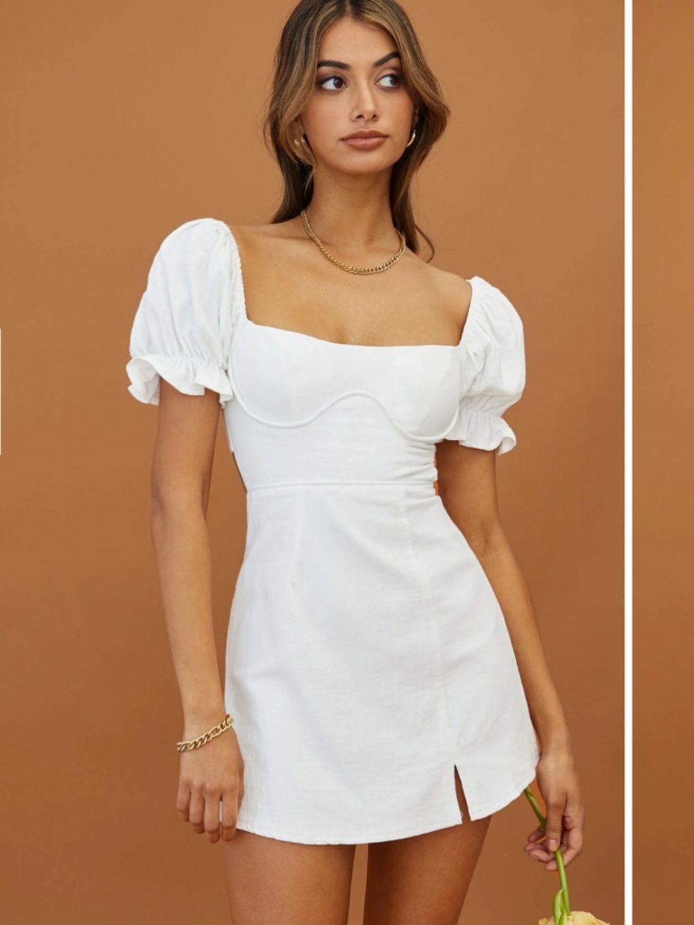 Norma Jean Neck Puff Sleeve Mini Dress in white - Picture 4 of 4